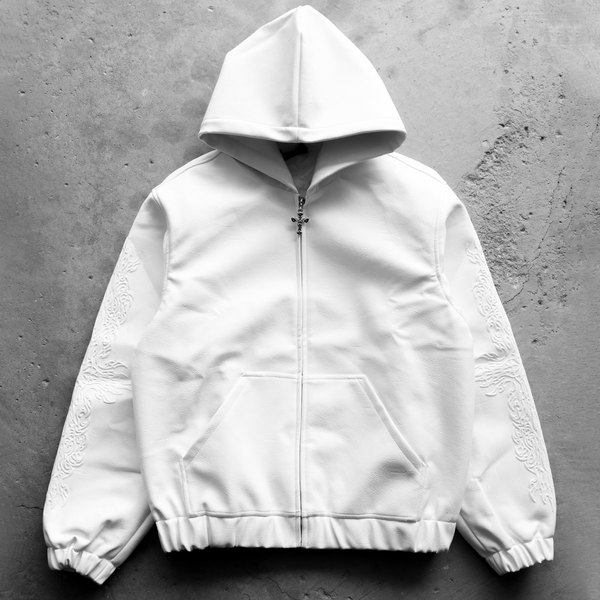 INFERNAL LEATHER ZIP UP WHITE